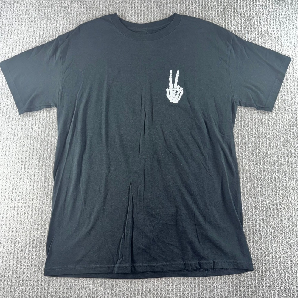 Bowery Supply Co Mens Large Black Skeleton Peace Sign Graphic T-Shirt Cotton